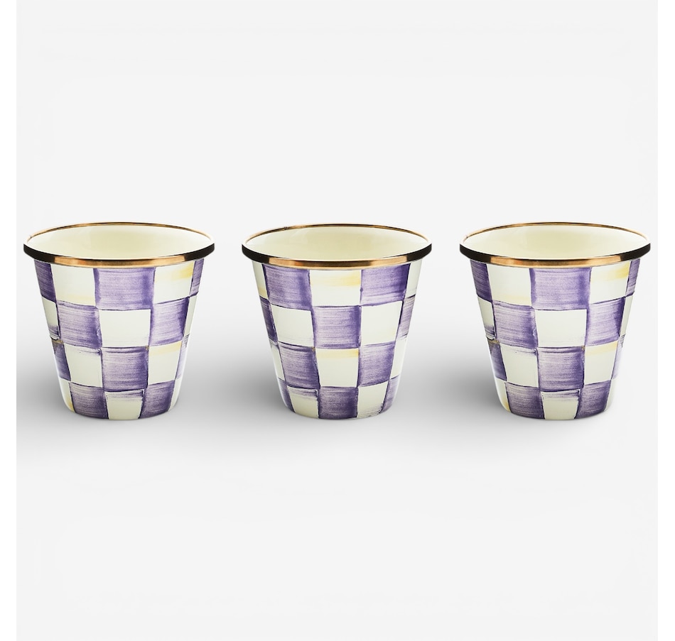 Image 105653.jpg, Product 105-653 / Price $150.00, Mackenzie-Childs Violet Check Herb Pots (set of 3) from MacKenzie Childs on TSC.ca's Kitchen department