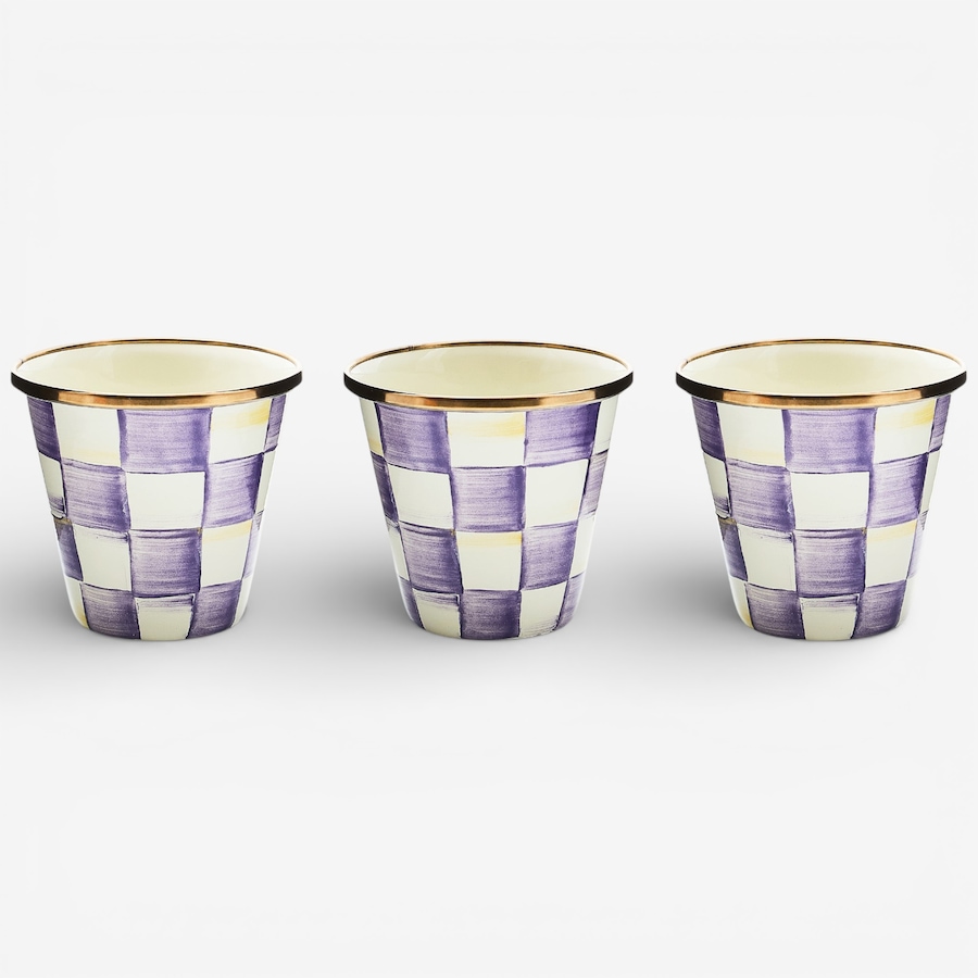 Image 105653.jpg, Product 105-653 / Price $150.00, Mackenzie-Childs Violet Check Herb Pots (set of 3) from MacKenzie Childs on TSC.ca's Kitchen department