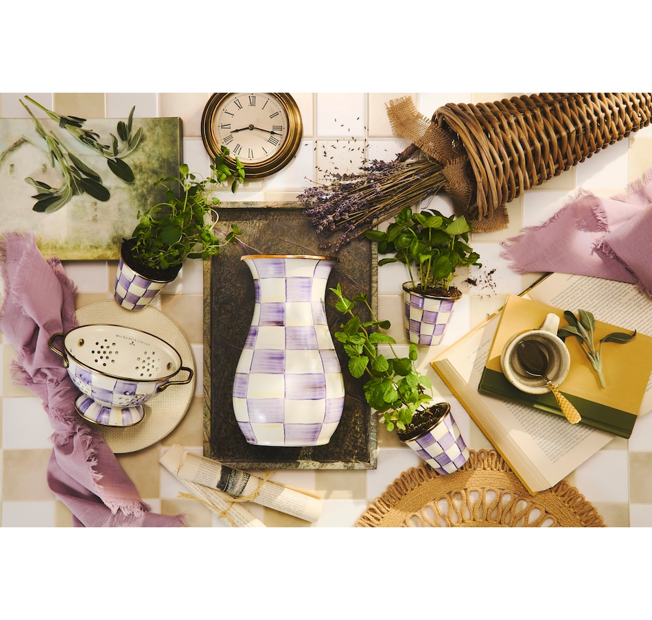 Image 105653_ALTMORE2.jpg, Product 105-653 / Price $150.00, Mackenzie-Childs Violet Check Herb Pots (set of 3) from MacKenzie Childs on TSC.ca's Kitchen department