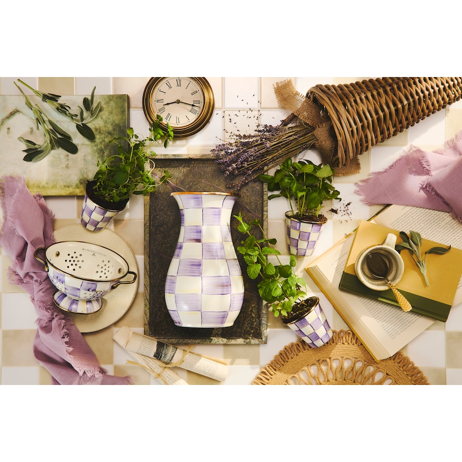 Image 105653_ALTMORE2.jpg, Product 105-653 / Price $150.00, Mackenzie-Childs Violet Check Herb Pots (set of 3) from MacKenzie Childs on TSC.ca's Kitchen department