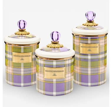 Mackenzie-Childs Tartan Violet Canisters (set of 3)
