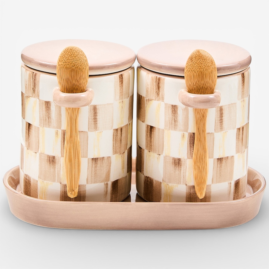 Image 105674.jpg, Product 105-674 / Price $95.00, Mackenzie-Childs Mocha Check Farmhouse Canister (set of 2) from MacKenzie Childs on TSC.ca's Kitchen department