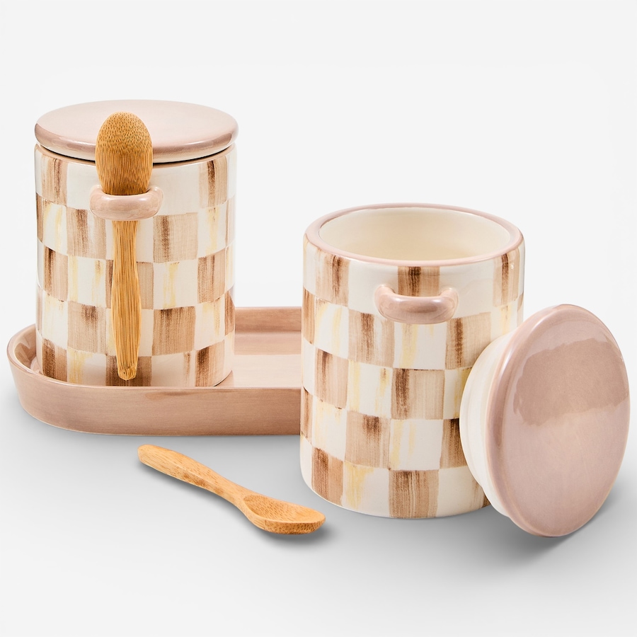 Image 105674_ALTMORE1.jpg, Product 105-674 / Price $95.00, Mackenzie-Childs Mocha Check Farmhouse Canister (set of 2) from MacKenzie Childs on TSC.ca's Kitchen department