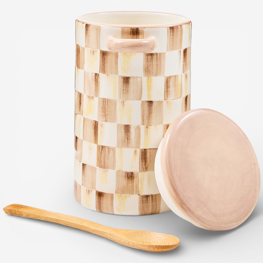 Image 105675_ALTMORE1.jpg, Product 105-675 / Price $80.00, Mackenzie-Childs Mocha Check Farmhouse Canister from MacKenzie Childs on TSC.ca's Kitchen department