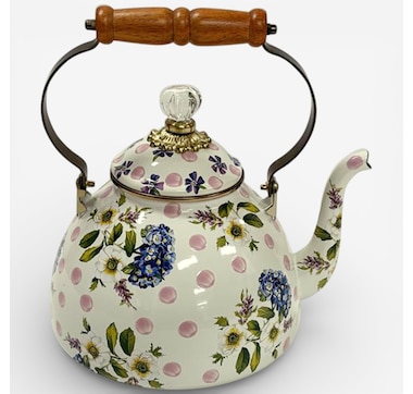 Mackenzie-Childs Wildflowers Pink 3-Quart Tea Kettle