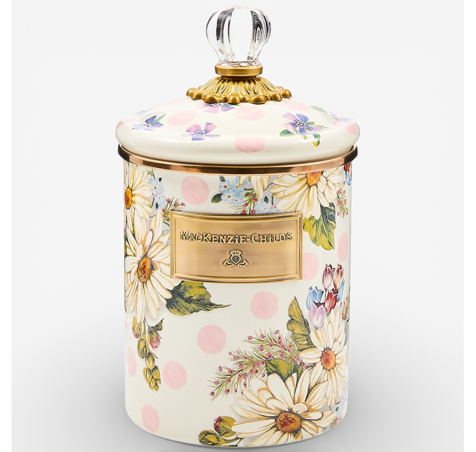 Image 105690.jpg, Product 105-690 / Price $149.00, Mackenzie-Childs Wildflowers Pink Medium Canister from MacKenzie Childs on TSC.ca's Kitchen department