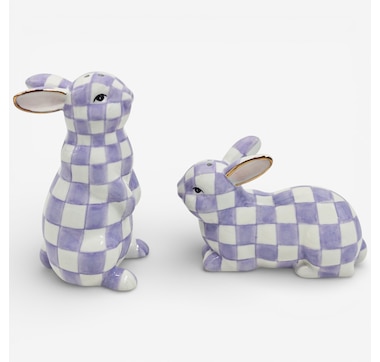 Mackenzie-Childs Violet Check Bunny Salt and Pepper Set