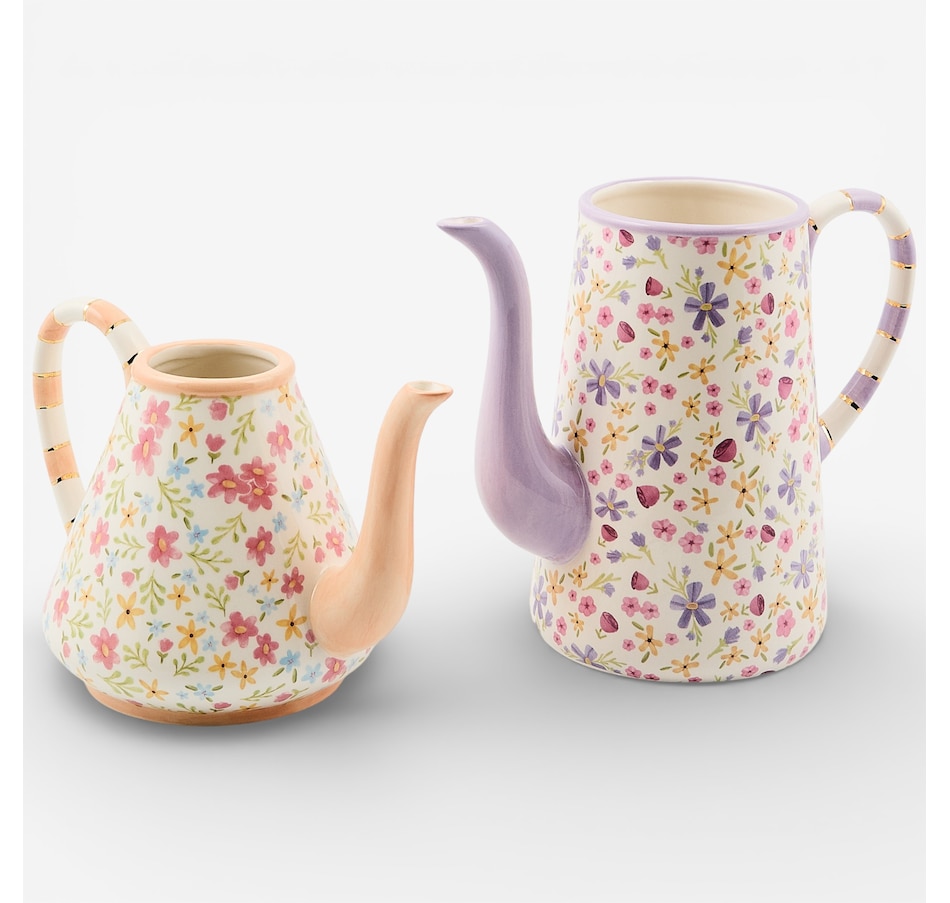 Image 105707.jpg, Product 105-707 / Price $270.00, Mackenzie-Childs Posie Patch Ceramic Teapot Vase - Set of 2 from MacKenzie Childs on TSC.ca's Home & Garden department