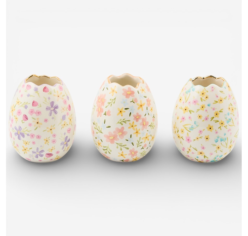 Image 105708.jpg, Product 105-708 / Price $115.00, Mackenzie-Childs Posie Patch Ceramic Egg Vases - Set of 3 from MacKenzie Childs on TSC.ca's Home & Garden department