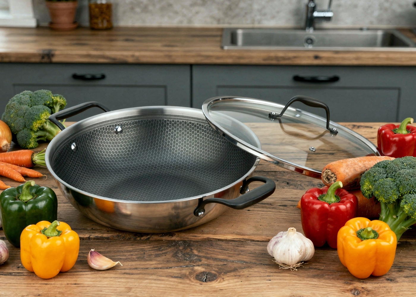 Chef Michael Smith Meyer 32-cm HybridClad Wok with Glass Cover