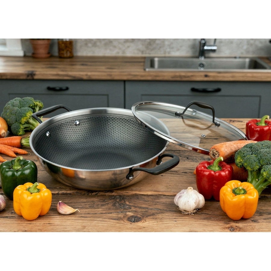 Image 105723_ALTMORE5.jpg, Product 105-723 / Price $299.99, Chef Michael Smith Meyer 32-cm HybridClad Wok with Glass Cover from Meyer on TSC.ca's Kitchen department
