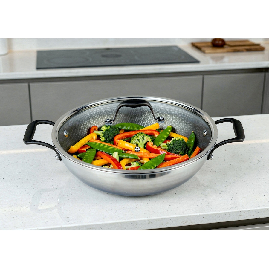 Image 105723_ALTMORE6.jpg, Product 105-723 / Price $299.99, Chef Michael Smith Meyer 32-cm HybridClad Wok with Glass Cover from Meyer on TSC.ca's Kitchen department