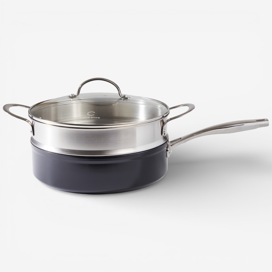 Image 105785_BLK.jpg, Product 105-785 / Price $61.99, Curtis Stone 4-Quart Sauté Pan with Stick Handle and Lid with Steamer Insert from Curtis Stone on TSC.ca's Kitchen department
