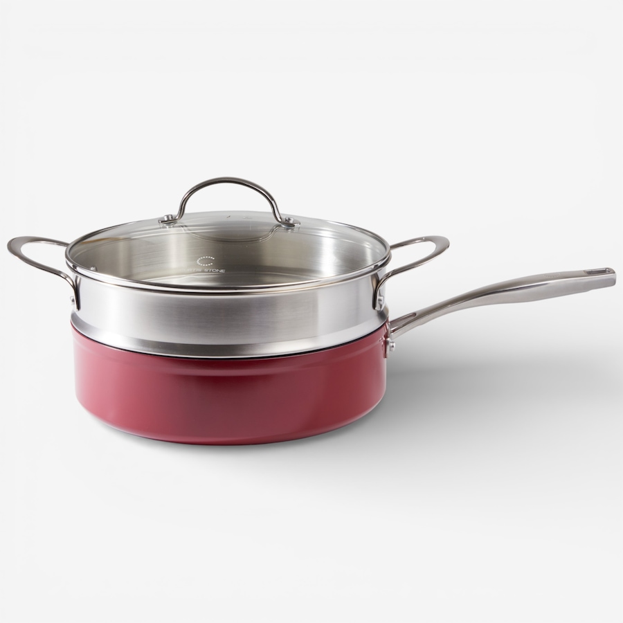 Image 105785_RED.jpg, Product 105-785 / Price $61.99, Curtis Stone 4-Quart Sauté Pan with Stick Handle and Lid with Steamer Insert from Curtis Stone on TSC.ca's Kitchen department