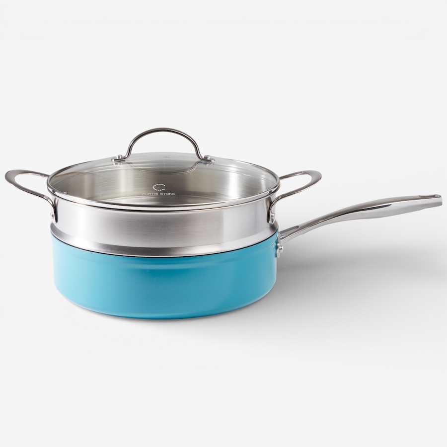 Image 105785_TRQ.jpg, Product 105-785 / Price $61.99, Curtis Stone 4-Quart Sauté Pan with Stick Handle and Lid with Steamer Insert from Curtis Stone on TSC.ca's Kitchen department