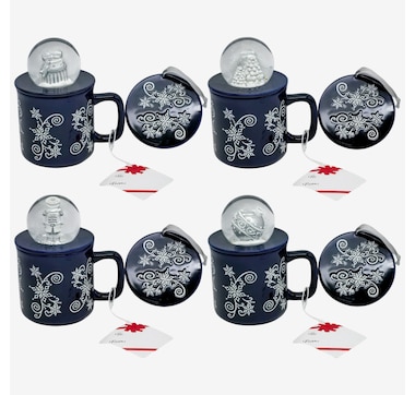 temp-tations Set of 4 18oz Mugs with Lid-It Ornaments and Snow Globe Lids