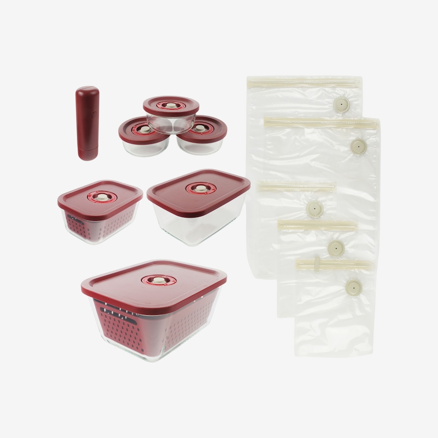 Image 105851_RED.jpg, Product 105-851 / Price $99.99, Curtis Stone 20-Piece Glass Vacuum Storage Set with Pump from Curtis Stone on TSC.ca's Kitchen department