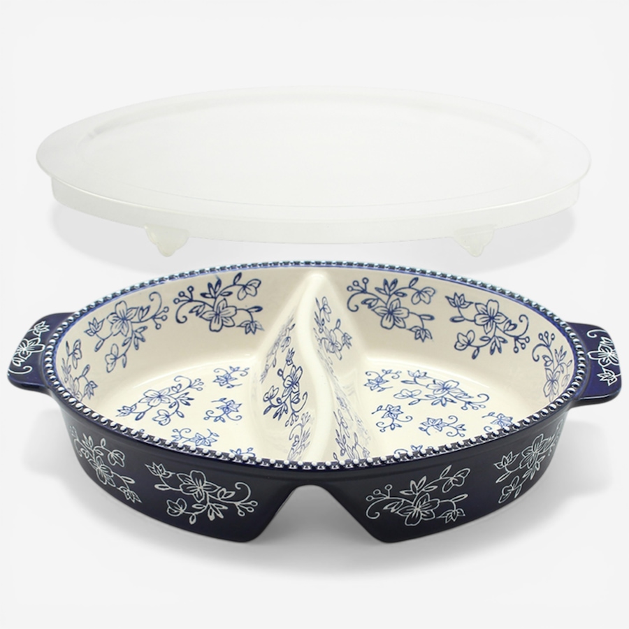 Image 105866_FLBLU.jpg, Product 105-866 / Price $39.99, temp-tations 2-Quart Divided Baker from temp-tations on TSC.ca's Kitchen department