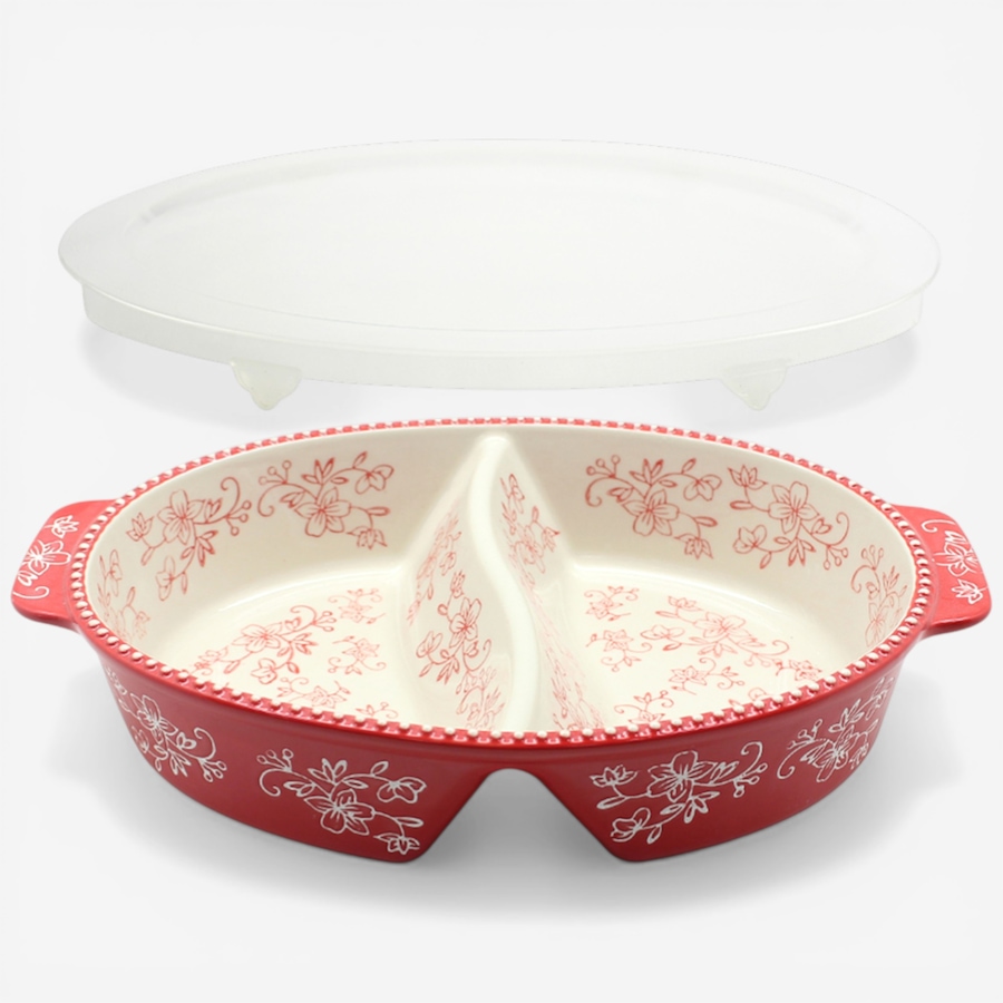 Image 105866_FLRED.jpg, Product 105-866 / Price $39.99, temp-tations 2-Quart Divided Baker from temp-tations on TSC.ca's Kitchen department