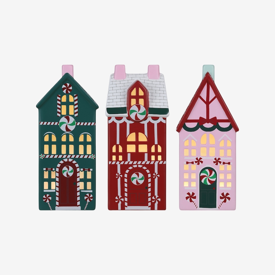 Image 106134.jpg, Product 106-134 / Price $59.99, Mr. Christmas 9" Ceramic Lit Holiday Houses (set of 3) from Mr. Christmas on TSC.ca's Home & Garden department