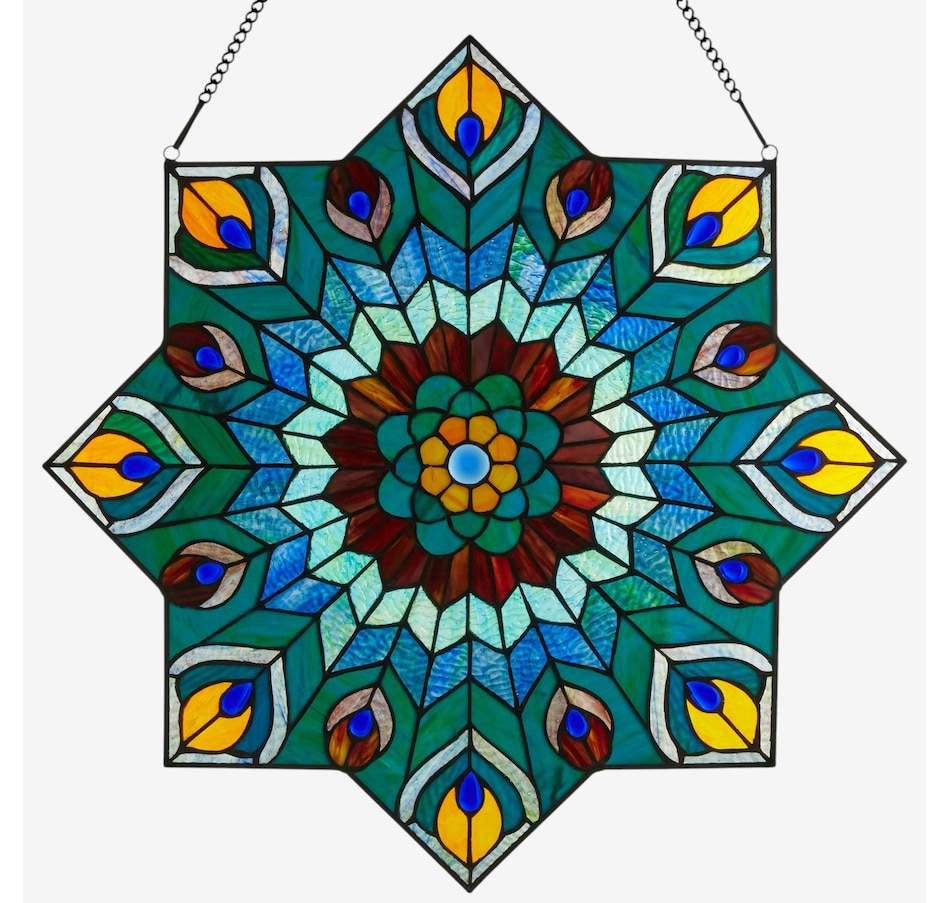 Image 106533.jpg, Product 106-533 / Price $309.99, Tiffany-Style Peacock Star Stained-Glass Window Panel (24"H) from Tiffany Style Lighting on TSC.ca's Home & Garden department