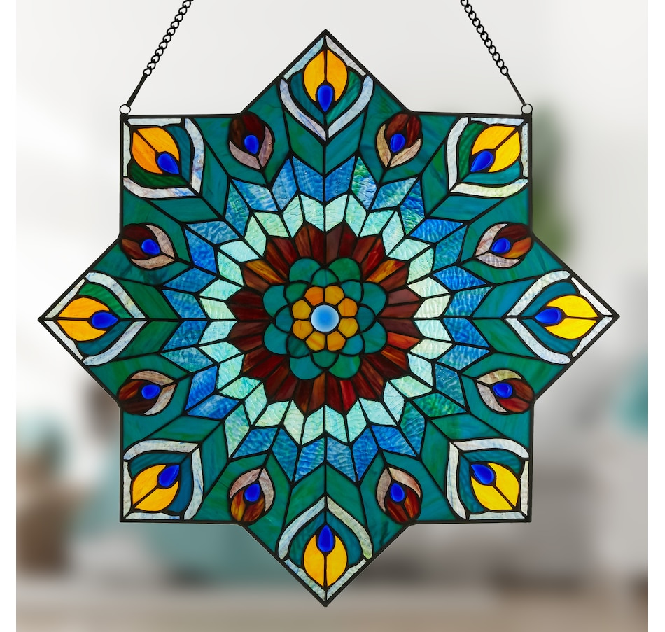 Image 106533_ALTMORE10.jpg, Product 106-533 / Price $309.99, Tiffany-Style Peacock Star Stained-Glass Window Panel (24"H) from Tiffany Style Lighting on TSC.ca's Home & Garden department