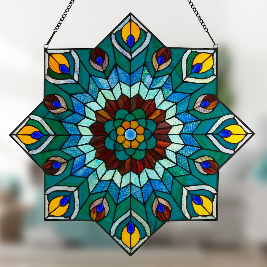 Image 106533_ALTMORE10.jpg, Product 106-533 / Price $309.99, Tiffany-Style Peacock Star Stained-Glass Window Panel (24"H) from Tiffany Style Lighting on TSC.ca's Home & Garden department