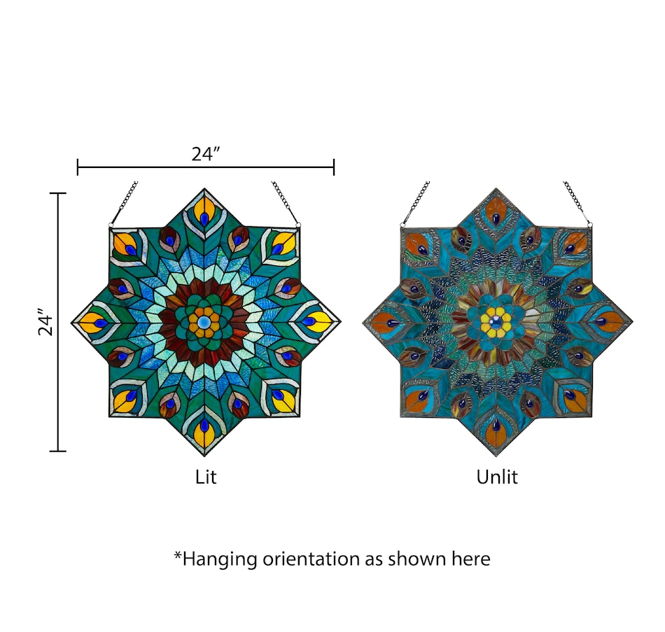 Image 106533_ALTMORE13.jpg, Product 106-533 / Price $309.99, Tiffany-Style Peacock Star Stained-Glass Window Panel (24"H) from Tiffany Style Lighting on TSC.ca's Home & Garden department