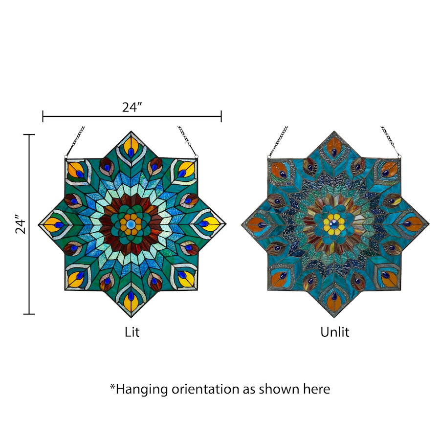 Image 106533_ALTMORE13.jpg, Product 106-533 / Price $309.99, Tiffany-Style Peacock Star Stained-Glass Window Panel (24"H) from Tiffany Style Lighting on TSC.ca's Home & Garden department
