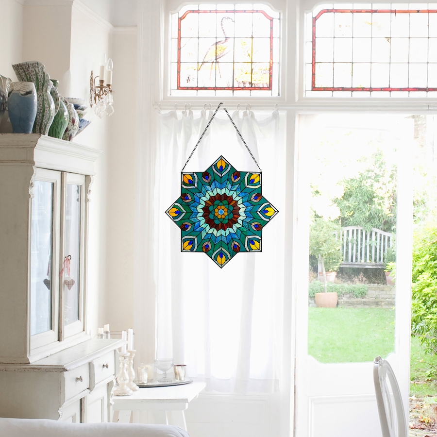 Image 106533_ALTMORE6.jpg, Product 106-533 / Price $309.99, Tiffany-Style Peacock Star Stained-Glass Window Panel (24"H) from Tiffany Style Lighting on TSC.ca's Home & Garden department
