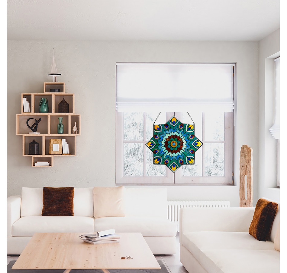 Image 106533_ALTMORE7.jpg, Product 106-533 / Price $309.99, Tiffany-Style Peacock Star Stained-Glass Window Panel (24"H) from Tiffany Style Lighting on TSC.ca's Home & Garden department