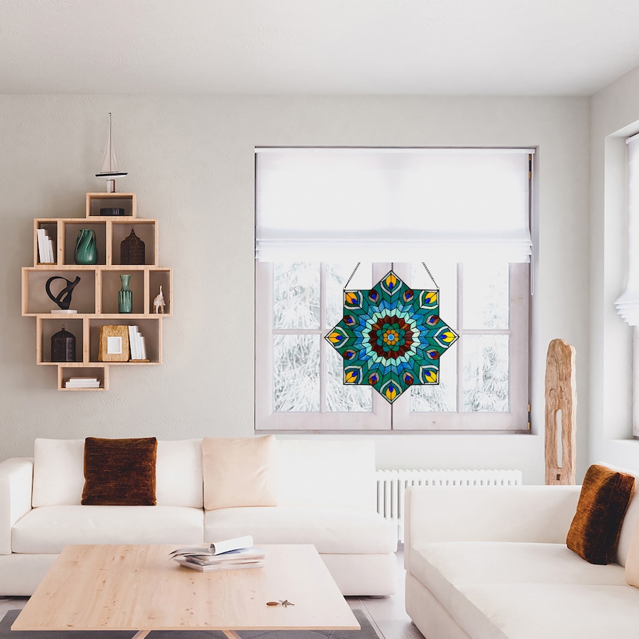 Image 106533_ALTMORE7.jpg, Product 106-533 / Price $309.99, Tiffany-Style Peacock Star Stained-Glass Window Panel (24"H) from Tiffany Style Lighting on TSC.ca's Home & Garden department