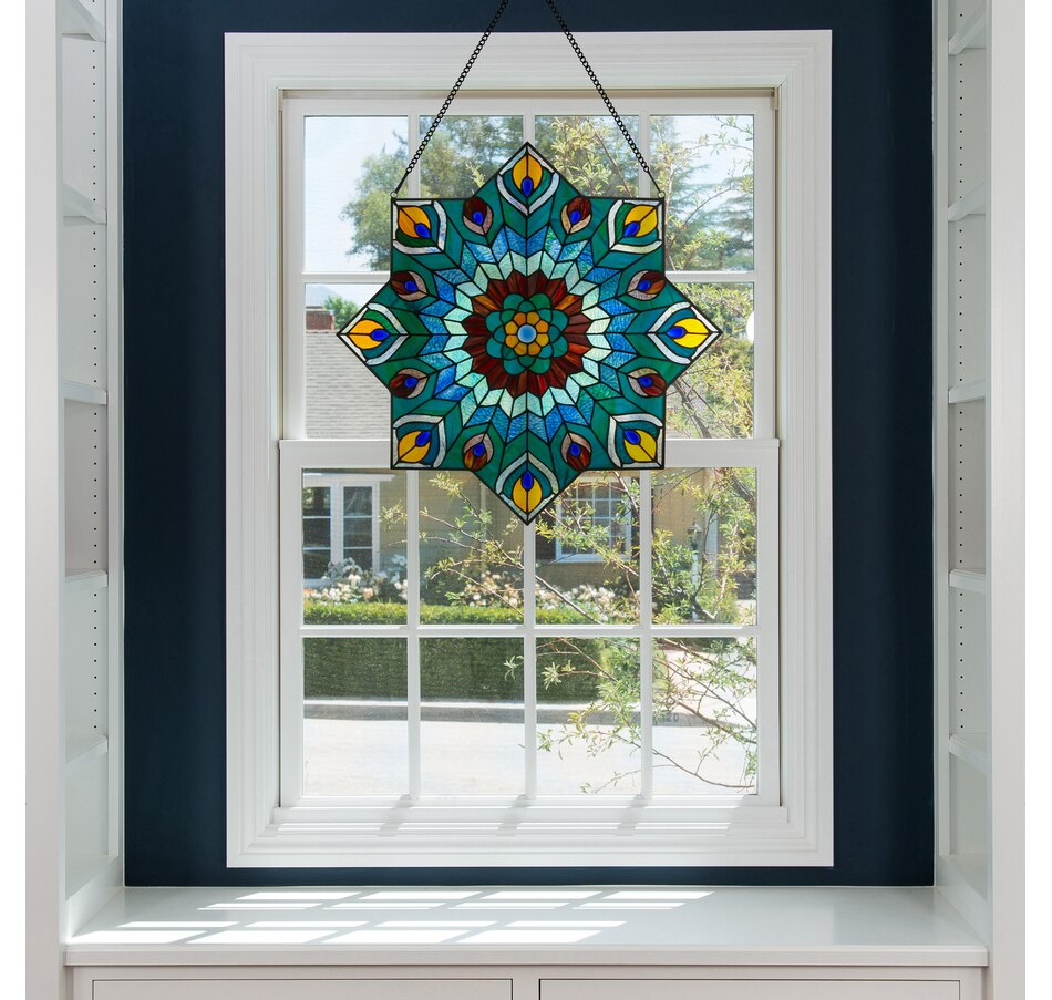 Image 106533_ALTMORE8.jpg, Product 106-533 / Price $309.99, Tiffany-Style Peacock Star Stained-Glass Window Panel (24"H) from Tiffany Style Lighting on TSC.ca's Home & Garden department