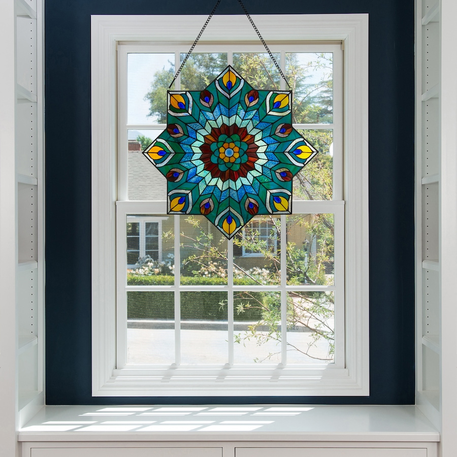 Image 106533_ALTMORE8.jpg, Product 106-533 / Price $309.99, Tiffany-Style Peacock Star Stained-Glass Window Panel (24"H) from Tiffany Style Lighting on TSC.ca's Home & Garden department