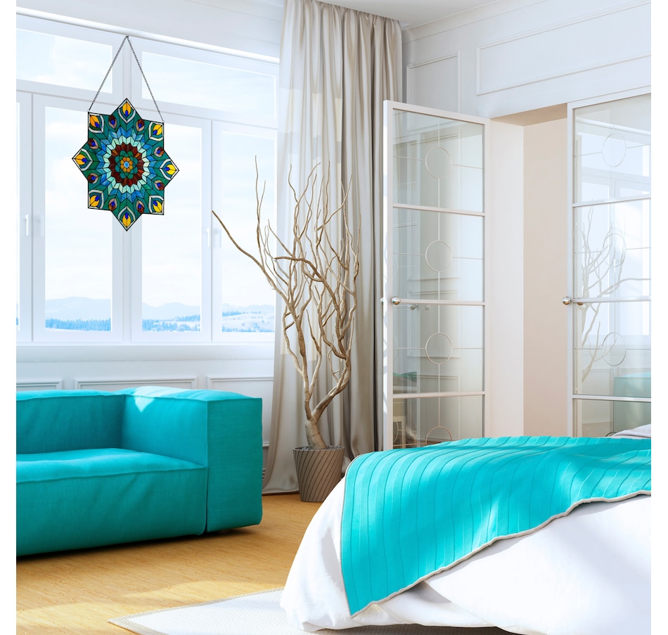 Image 106533_ALTMORE9.jpg, Product 106-533 / Price $309.99, Tiffany-Style Peacock Star Stained-Glass Window Panel (24"H) from Tiffany Style Lighting on TSC.ca's Home & Garden department
