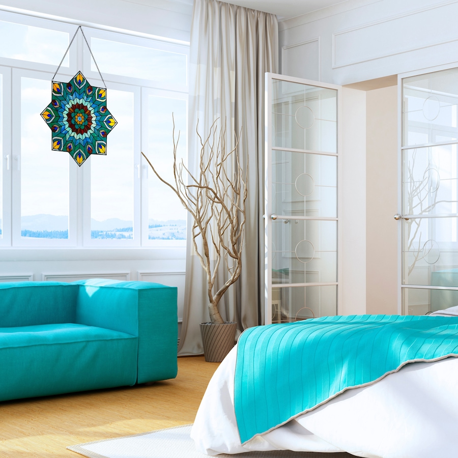 Image 106533_ALTMORE9.jpg, Product 106-533 / Price $309.99, Tiffany-Style Peacock Star Stained-Glass Window Panel (24"H) from Tiffany Style Lighting on TSC.ca's Home & Garden department