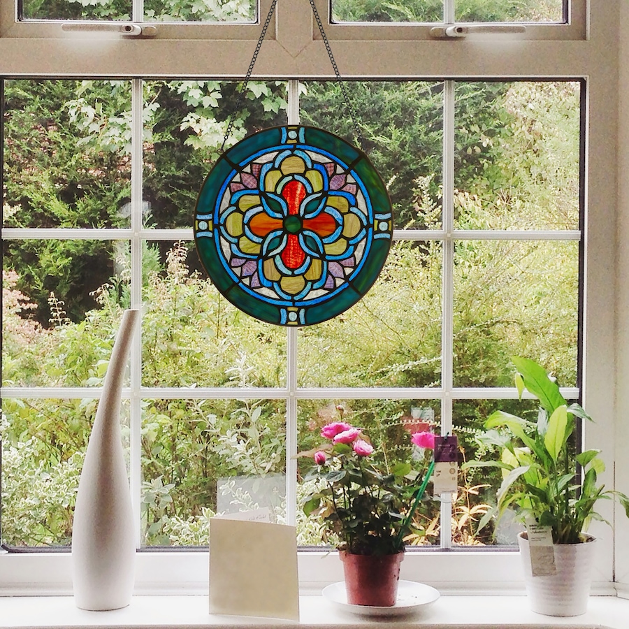 Image 106538_ALTMORE7.jpg, Product 106-538 / Price $84.99, Tiffany-Style Geometric Stained-Glass Window Panel (12"H) from Tiffany Style Lighting on TSC.ca's Home & Garden department