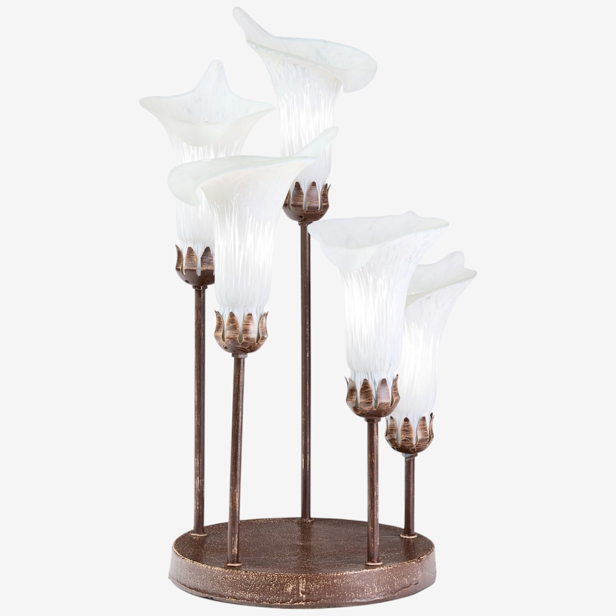 Image 106541.jpg, Product 106-541 / Price $199.99, Tiffany-Style Calla Lily Candlestick Table Lamp (19.5"H, bronze base with white glass bell shades) from Tiffany Style Lighting on TSC.ca's Home & Garden department