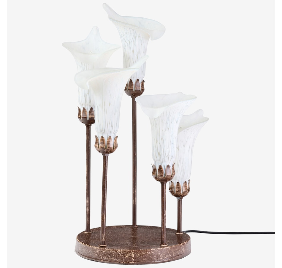 Image 106541_ALTMORE1.jpg, Product 106-541 / Price $199.99, Tiffany-Style Calla Lily Candlestick Table Lamp (19.5"H, bronze base with white glass bell shades) from Tiffany Style Lighting on TSC.ca's Home & Garden department