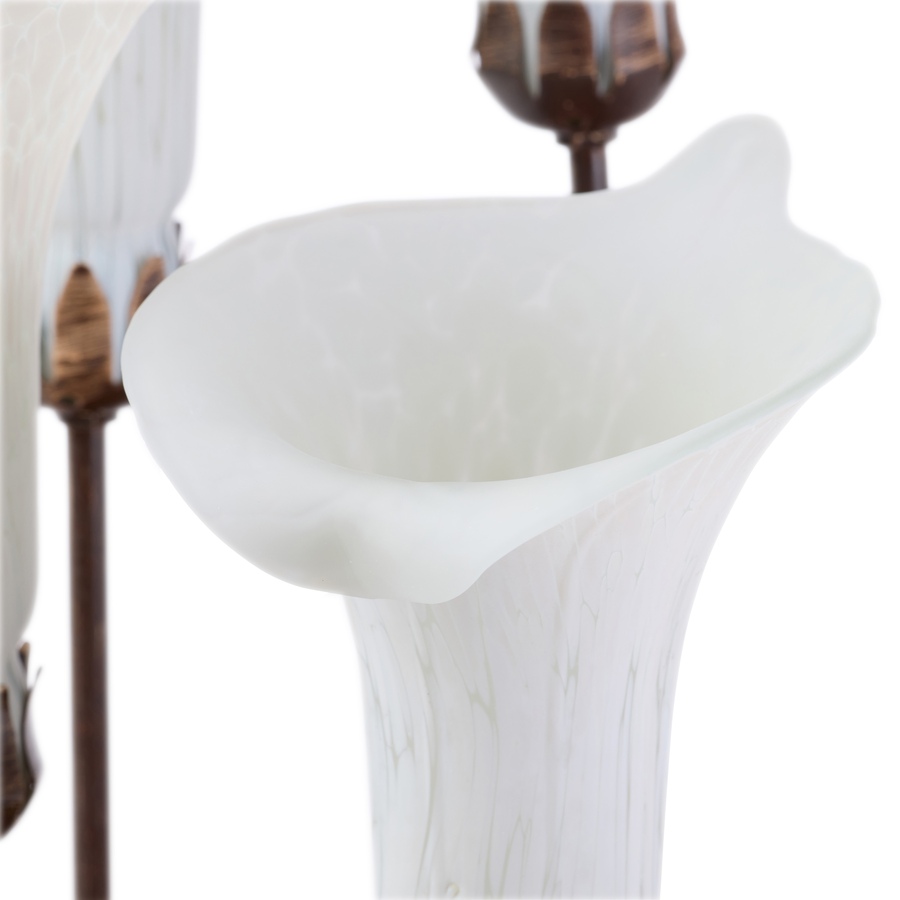Image 106541_ALTMORE11.jpg, Product 106-541 / Price $199.99, Tiffany-Style Calla Lily Candlestick Table Lamp (19.5"H, bronze base with white glass bell shades) from Tiffany Style Lighting on TSC.ca's Home & Garden department