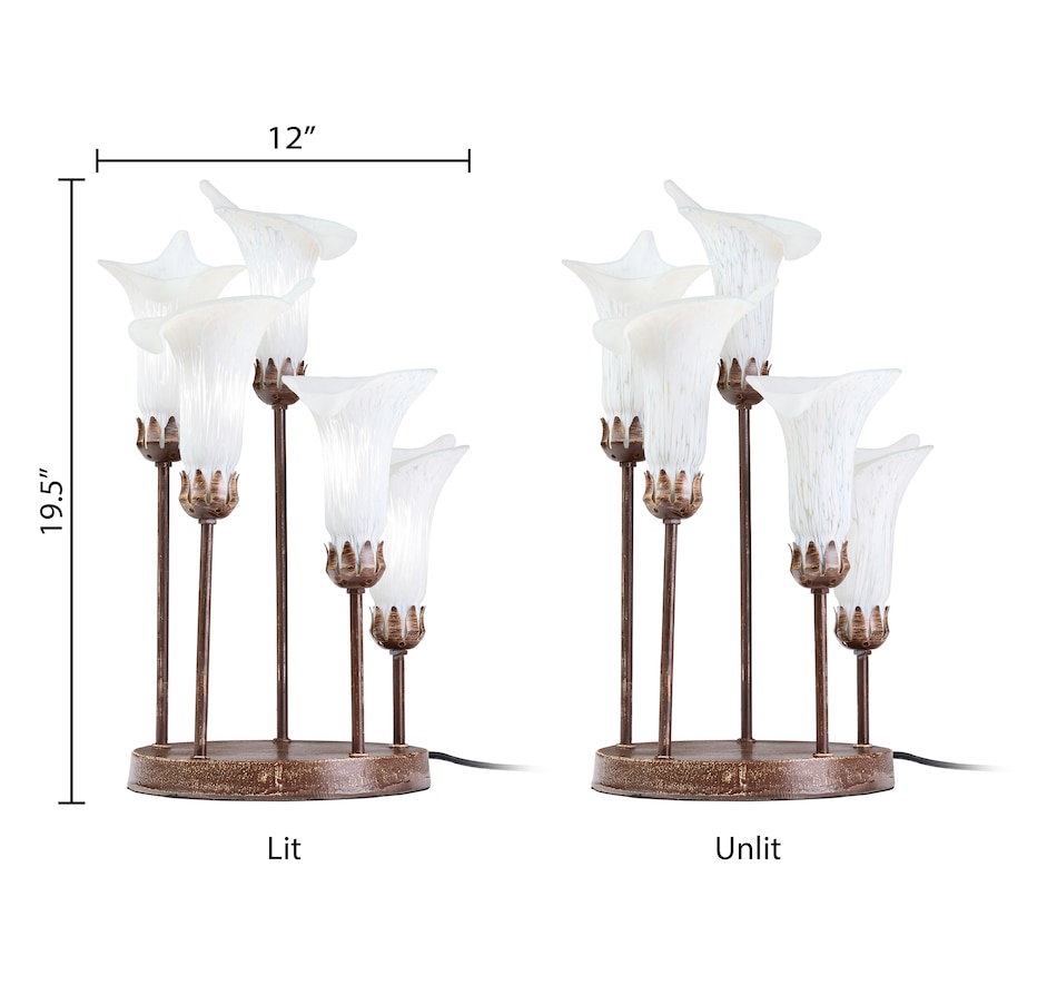 Image 106541_ALTMORE12.jpg, Product 106-541 / Price $199.99, Tiffany-Style Calla Lily Candlestick Table Lamp (19.5"H, bronze base with white glass bell shades) from Tiffany Style Lighting on TSC.ca's Home & Garden department