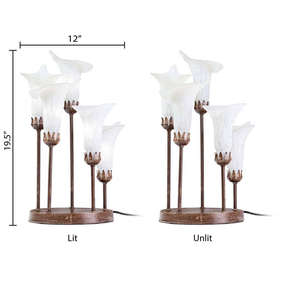 Image 106541_ALTMORE12.jpg, Product 106-541 / Price $199.99, Tiffany-Style Calla Lily Candlestick Table Lamp (19.5"H, bronze base with white glass bell shades) from Tiffany Style Lighting on TSC.ca's Home & Garden department