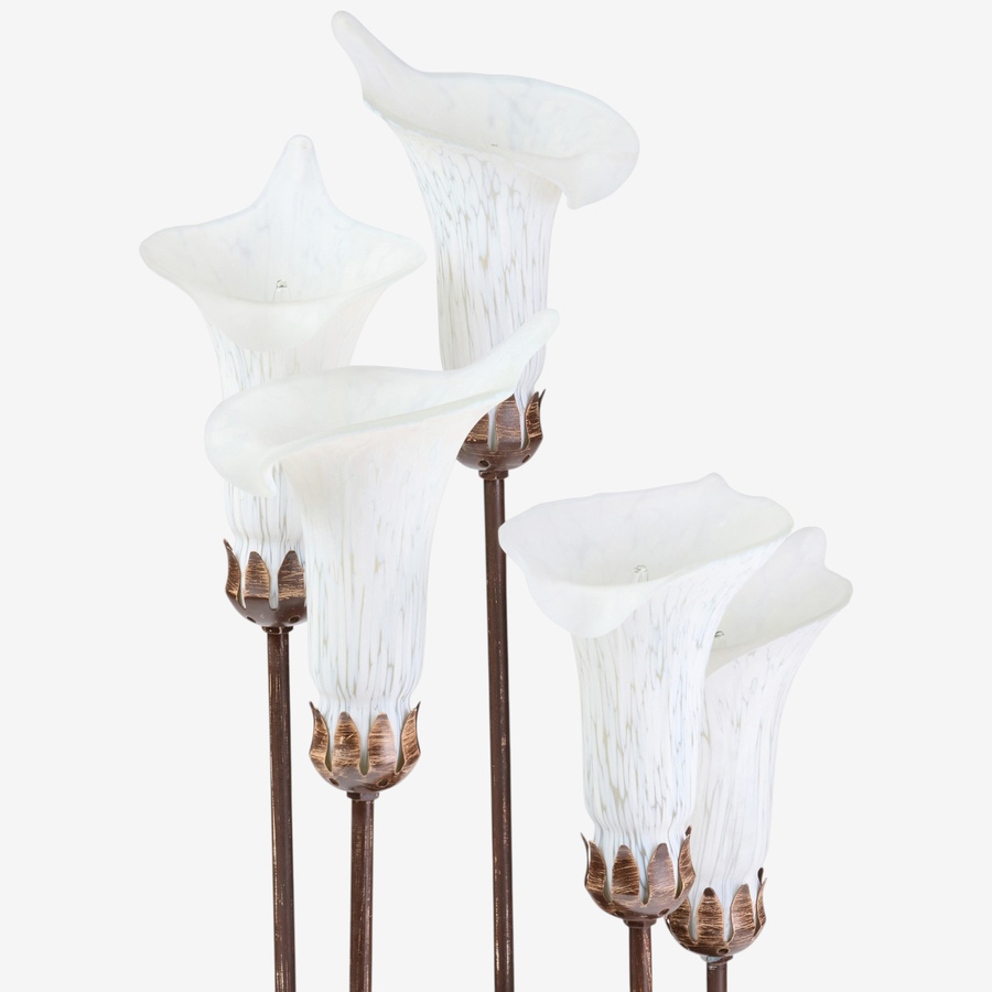 Image 106541_ALTMORE2.jpg, Product 106-541 / Price $199.99, Tiffany-Style Calla Lily Candlestick Table Lamp (19.5"H, bronze base with white glass bell shades) from Tiffany Style Lighting on TSC.ca's Home & Garden department