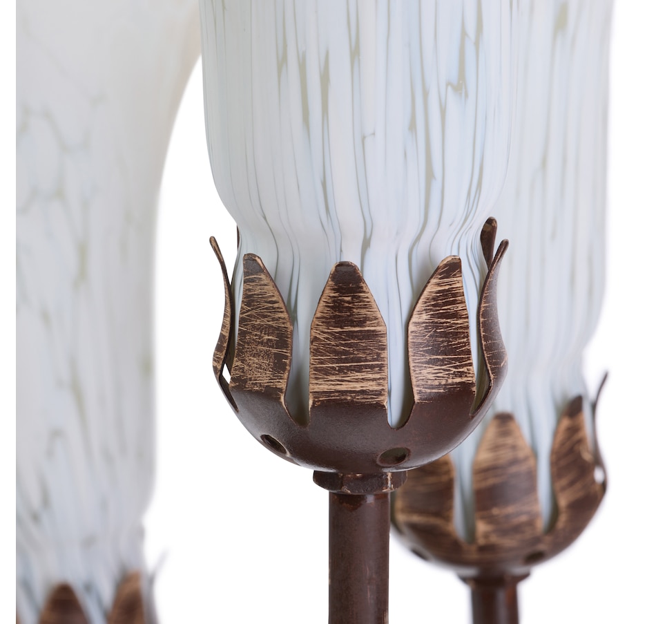 Image 106541_ALTMORE5.jpg, Product 106-541 / Price $199.99, Tiffany-Style Calla Lily Candlestick Table Lamp (19.5"H, bronze base with white glass bell shades) from Tiffany Style Lighting on TSC.ca's Home & Garden department