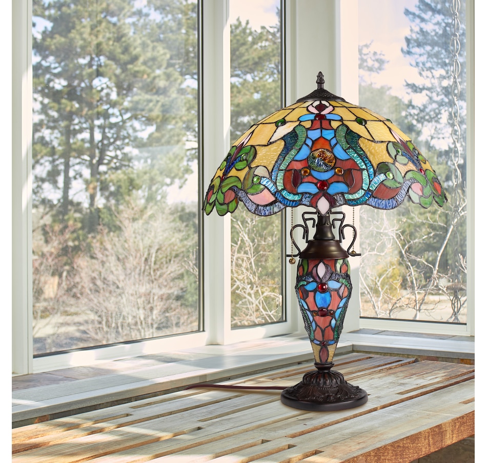 Image 106542_ALTMORE10.jpg, Product 106-542 / Price $449.99, Tiffany-Style Double-Lit Amber Stained-Glass Table Lamp (24"H) from Tiffany Style Lighting on TSC.ca's Home & Garden department