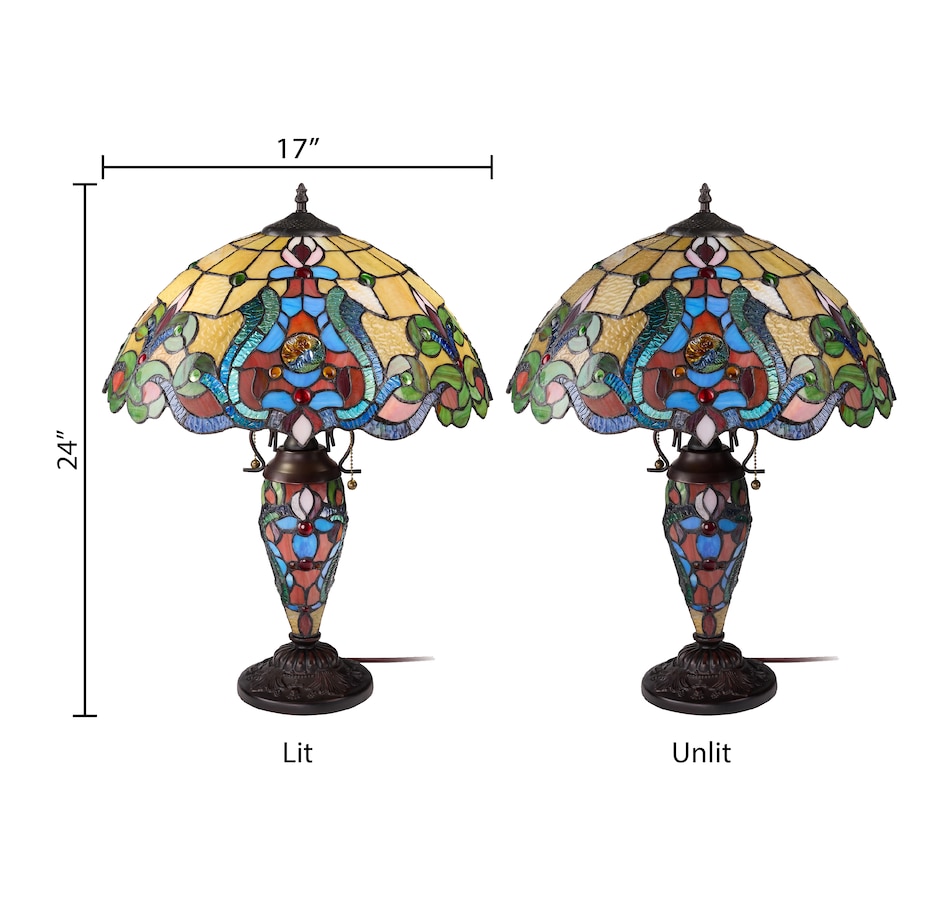 Image 106542_ALTMORE14.jpg, Product 106-542 / Price $449.99, Tiffany-Style Double-Lit Amber Stained-Glass Table Lamp (24"H) from Tiffany Style Lighting on TSC.ca's Home & Garden department