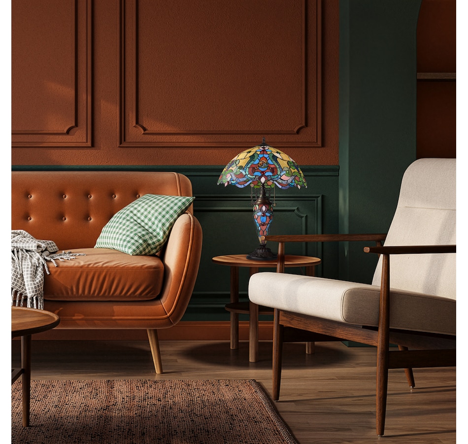 Image 106542_ALTMORE6.jpg, Product 106-542 / Price $449.99, Tiffany-Style Double-Lit Amber Stained-Glass Table Lamp (24"H) from Tiffany Style Lighting on TSC.ca's Home & Garden department