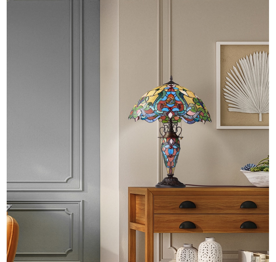 Image 106542_ALTMORE7.jpg, Product 106-542 / Price $449.99, Tiffany-Style Double-Lit Amber Stained-Glass Table Lamp (24"H) from Tiffany Style Lighting on TSC.ca's Home & Garden department