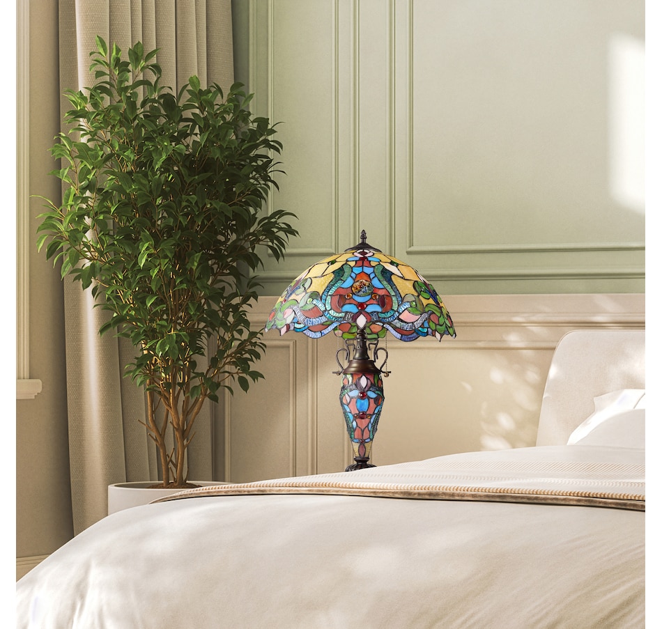 Image 106542_ALTMORE8.jpg, Product 106-542 / Price $449.99, Tiffany-Style Double-Lit Amber Stained-Glass Table Lamp (24"H) from Tiffany Style Lighting on TSC.ca's Home & Garden department