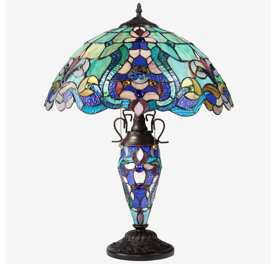 Image 106543.jpg, Product 106-543 / Price $449.99, Tiffany-Style Double-Lit Amber Teal Style Stained Glass Table Lamp (24"H) from Tiffany Style Lighting on TSC.ca's Home & Garden department